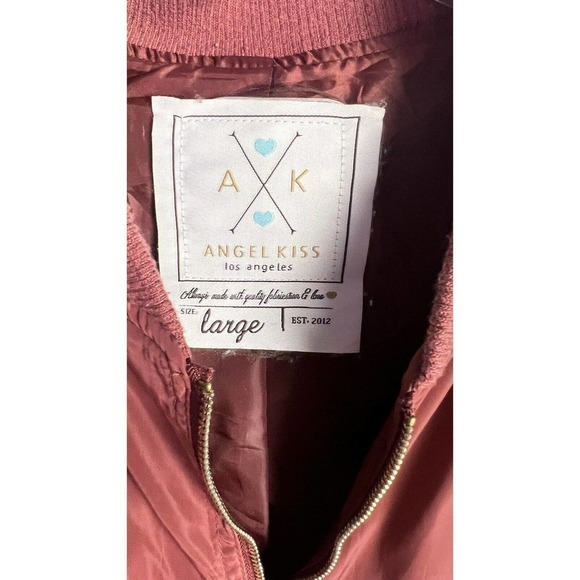 ANGEL KISS Los Angeles ROSE PINK SATIN BOMBER JACKET Size Large 100% POLYESTER - Picture 4 of 10